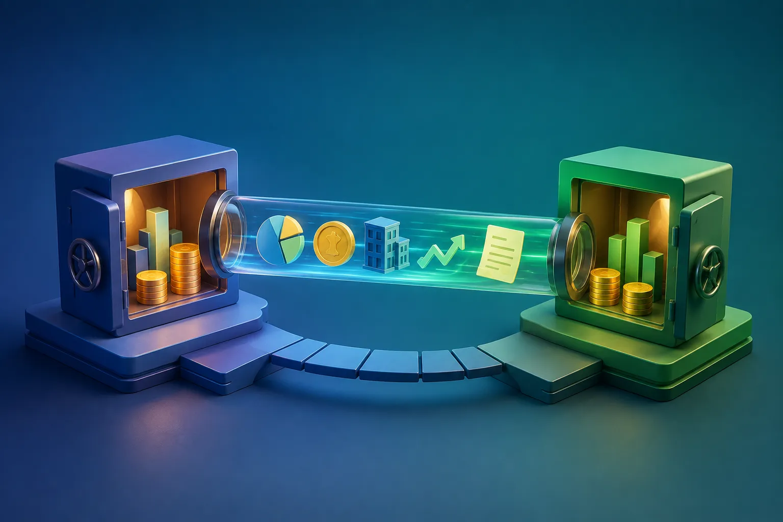 Investimentos sendo transferidos entre duas plataformas financeiras