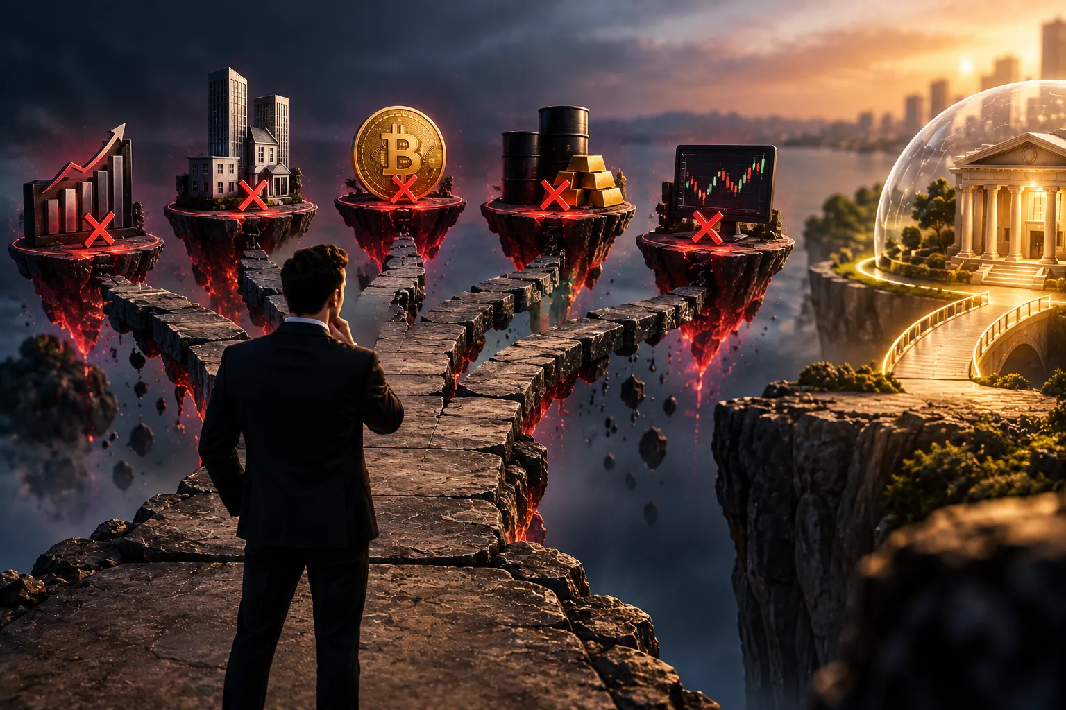 Investimentos sem garantia do FGC representados por ações, criptomoedas, imóveis e commodities