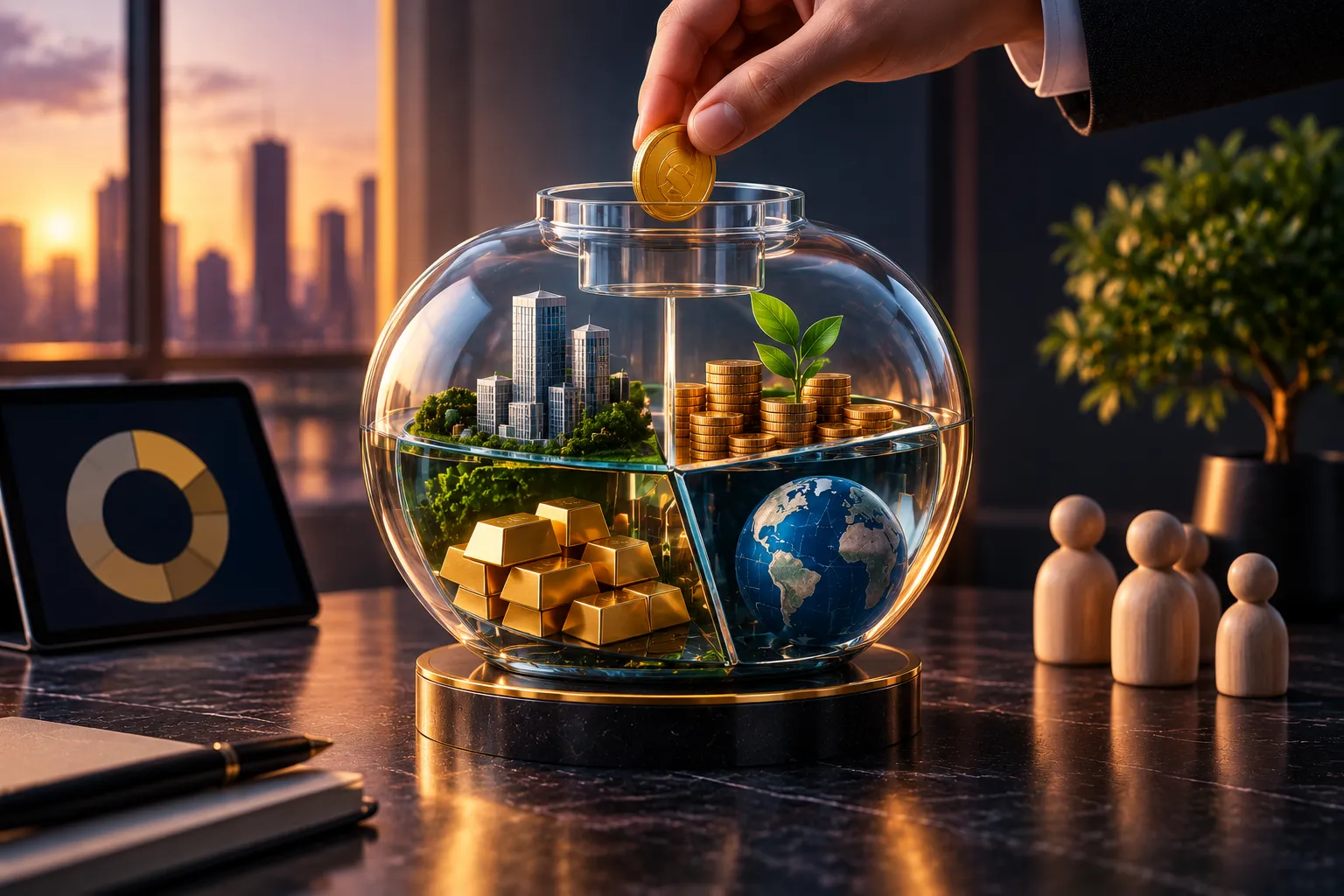 Taxas da Rico para investir em fundos representadas por moedas e carteira diversificada de investimentos