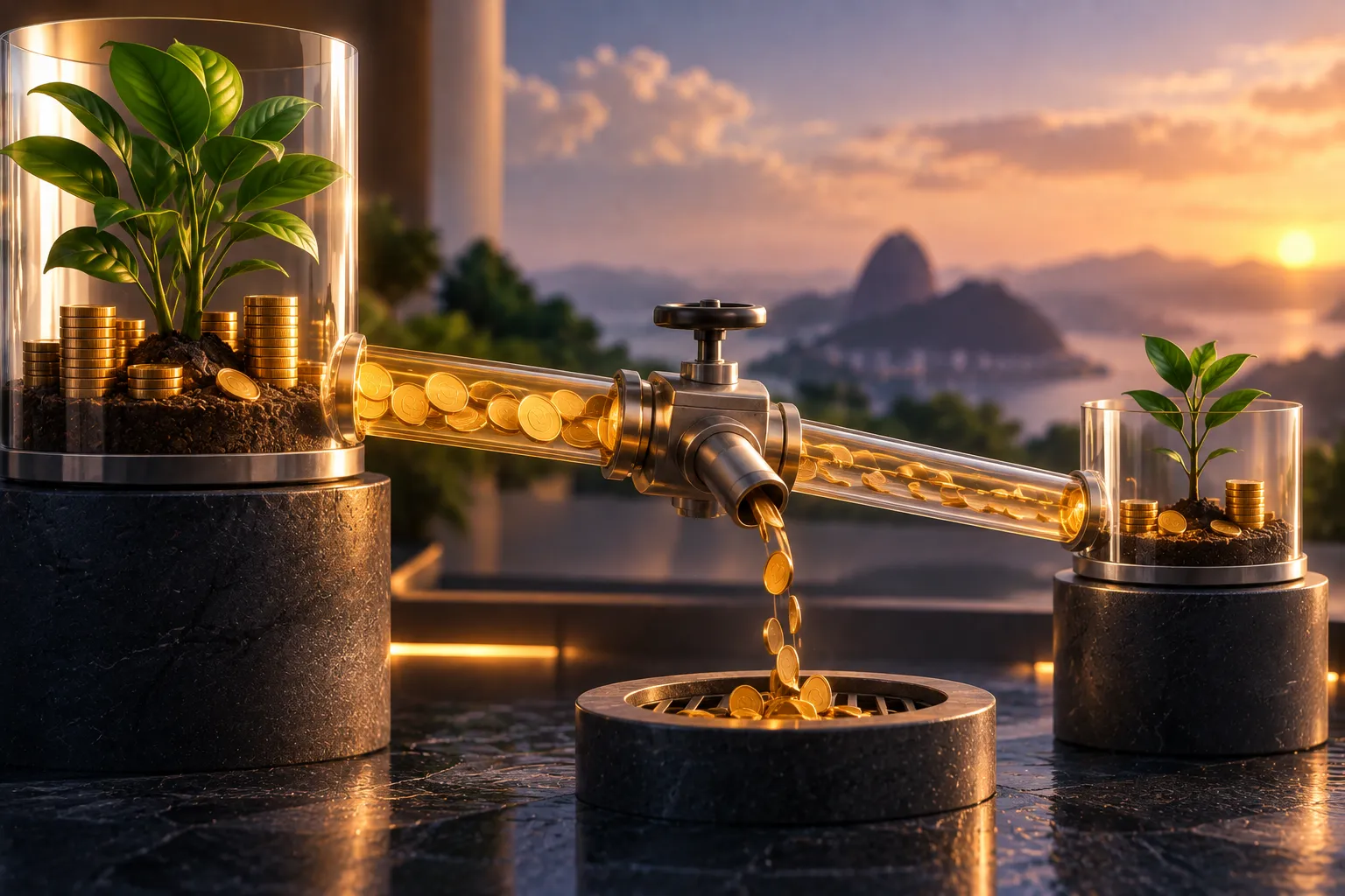 Taxas da Rico reduzindo o rendimento dos investimentos representadas por moedas e fluxo financeiro