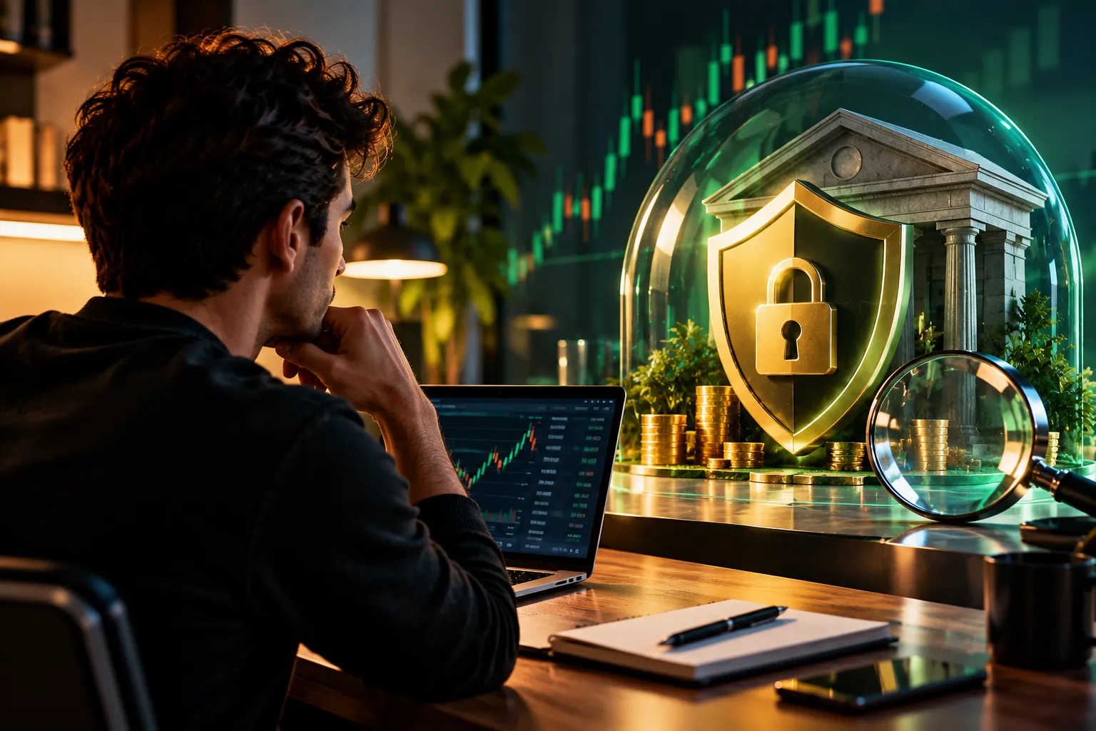 Investidor analisando a segurança de uma corretora antes de investir